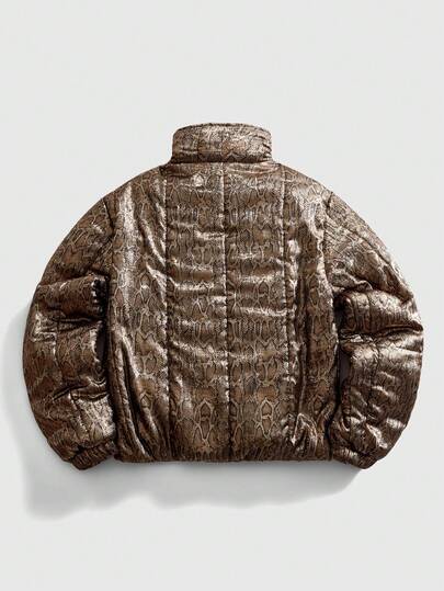 Street Life Manteau matelassé à manches longues et épaules tombantes pour homme, chaud et à la mode, motif peau de serpent, col mandarin, hiver