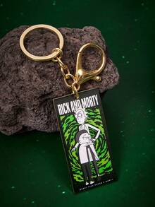 Rick and Morty X SHEIN 1pc Zinc Alloy Drip Oil Cartoon Series Keychain, Luxury Niche Casual Couples, Also Suitable For Bag Decor, Fit For Party, Concert, Festival - Gold - View 4