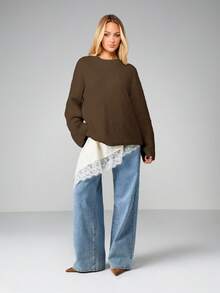 MISSGUIDED Oversized Boucle Knit Jumper Sweater For Fall Winter Casual Cozy Layering - Brown - View 5