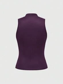 ROMWE Avant Chinese Style Tiger & Bamboo Leaf Calligraphy Print Women Tank Top - Purple - View 2