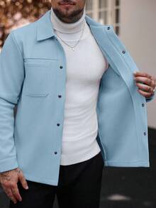 Manfinity CasualCool Men Solid Color Casual Overcoat, Suitable For Autumn And Winter Sky Blue Button Overcoat