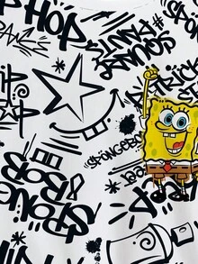 SpongeBob SquarePants | SHEIN Tween Boy Graphic Letter & Cartoon Print Round Neck Short Sleeve T-Shirt