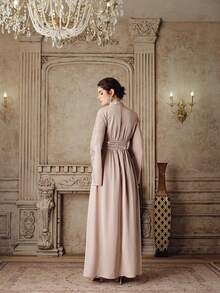 Anewsta Đầm thêu cổ chữ V thanh lịch với dải ruy băng trang trí dành cho nữ, thích hợp cho các bữa tiệc, lễ đính sequin, đám cưới, mùa xuân, mùa hè, những dịp trang trọng, ngày Valentine, lễ hội hóa trang. - Xám - Xem 3