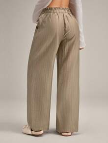 Women's Solid Color Ruffle Waist Tie Casual Pants - Apricot - View 2