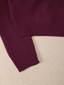 Franclia 时尚纯色拼接毛领毛衣，秋冬款 - 酒紅色 - 查看 5