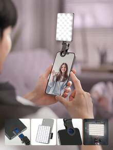 Teckwe Lampu Klip Isi Ulang Daya Tinggi 60 LED untuk Konferensi Video dengan Klip Depan & Belakang, 3 Mode Cahaya yang Dapat Disesuaikan untuk Ponsel, Kompatibel dengan iPhone, Android, iPad, Laptop, untuk Riasan, Selfie, Vlog, Cocok untuk Selfie dan Siaran Langsung, Lampu Selfie Portabel - Hitam dan Putih - View 2