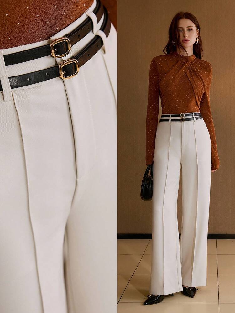 PANTALONES DE MUJER DE CINTURA ALTA CON DOBLE CINTURÓN, OTOÑO/INVIERNO