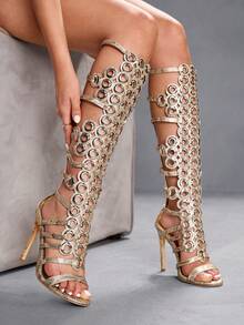 CUCCOO SZL 女士时尚性感通勤及派对设计高跟凉鞋 - 香檳色 - 查看 5