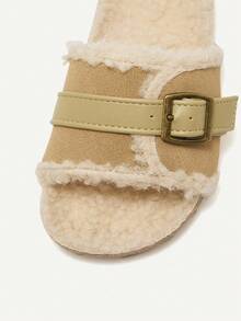 Autumn/Winter Fashion Versatile Casual Cute Funny Fleece Warm Anti-Slip Pastoral Retro Infant Flat Sandals For Toddler Girls - Apricot - View 7