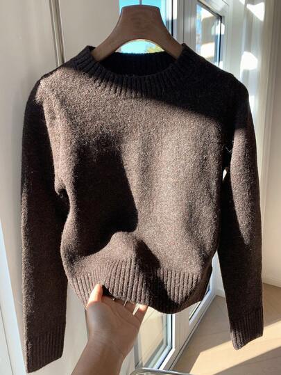 Comfortcana Women's Casual Solid Color Round Neck Long Sleeve Sweater, Autumn/Winter