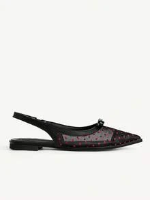 CUCCOO CHICEST 女士时尚优雅波点蝴蝶结装饰平底鞋，通勤必备 - 黑色 - 查看 10