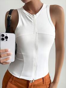 DAZY Outdoor Casual Round Neck Slim Fit Athletic Tank Top - White - View 6