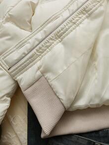 Glimmora Fashionable Retro Y2K White Hooded Faux Fur Collar Waist Cropped Down Jacket - White - View 7