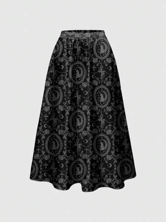 Goth Gonna da donna con stampa barocca retrò a rose e croci gotiche