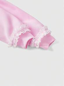 ROMWE J-Fashion Áo sweatshirt nữ tay dài dáng lửng, vai rớt, đính đá và chữ cái, điểm nhấn nơ. - Hồng - Xem 4