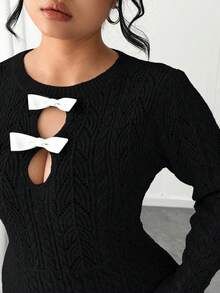 SHEIN Elenzya 女士纯色蝴蝶结优雅派对毛衣连衣裙 - 黑色 - 查看 6