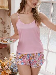 Romantic Ditsy Floral Butterfly Decor Sweet Sleepwear Set For Women - Pink - View 7