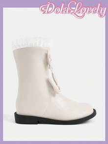 Dola Lovely Women's Fashion Versatile Mid-Calf Boots With Bow Decor Valentine's Day - White - View 5