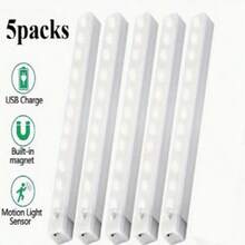 5PCS Under Cabinet Light, Wireless Motion Sensor LED Light Bar, Rechargeable Magnetic Night Light For Corridor Kitchen Cabinet Stairs Hallway Wardrobe Home Room Decor - White - View 1