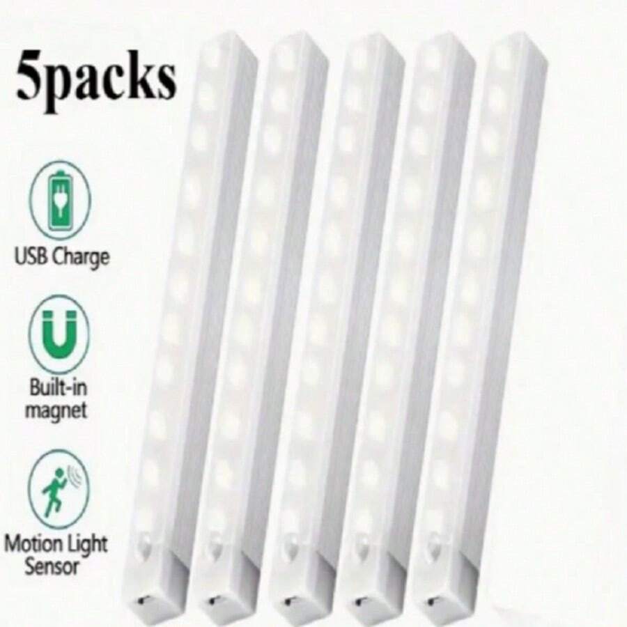 5PCS Under Cabinet Light, Wireless Motion Sensor LED Light Bar, Rechargeable Magnetic Night Light For Corridor Kitchen Cabinet Stairs Hallway Wardrobe Home Room Decor - White - View 1