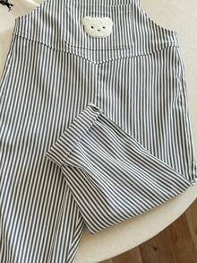 Pixure   Young Boy Woven Striped Bear Graphic Bib Overall Jumpsuit,جمبسوت,Striped Jumpsuit,Overalls, Boy Clothes,ملابس شتويه