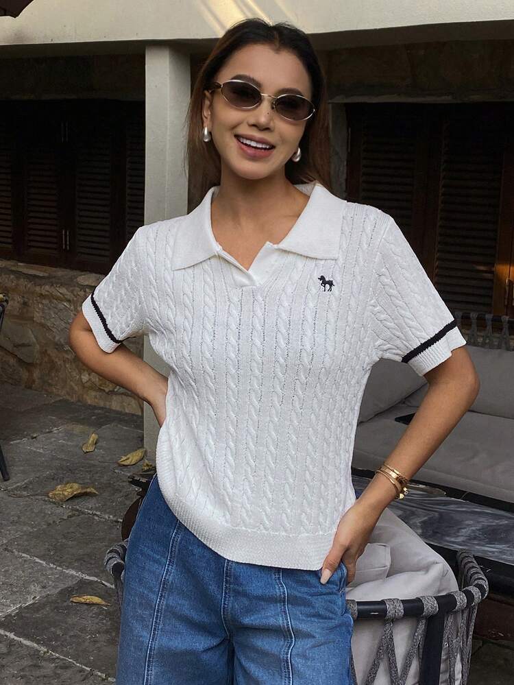 Women's Summer Embroidered Decorative Casual Knit Top