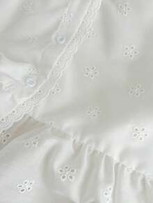 Genkimix Kids 女童休闲荷叶边领刺绣花边宽松白色衬衫，舒适亲肤，适合春季日常穿着 - 白色 - 查看 7
