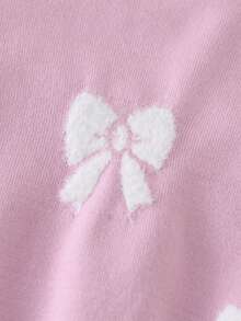 Tween Girls Cute Pink Sweater, Oversized Bow Knit Pullover, Loose Fit Long Sleeve Cropped Top, Soft Back-To-School Clothes For Autumn Holiday - Pink - View 6