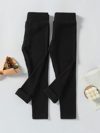 Genkimix Kids 两件装女童打底裤，绣花蝴蝶结图案，天鹅绒内衬，适合日常休闲穿着，秋冬季节。