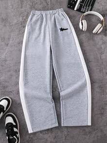 SHEIN Coolqubz 1pc Teens' Casual Straight-Leg Sweatpants, Versatile For Daily Commute And Outdoor Wear, Spring/Autumn,Unisex - Light Grey - View 1