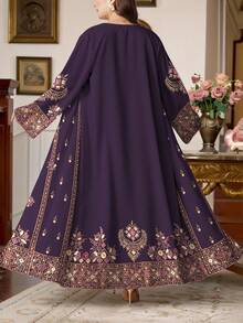 SHEIN Najma 大码女式几何图案数码印花休闲长袖开衫，适合春秋季穿着 - 彩色 - 查看 2