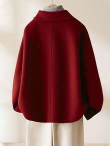 Franclia 女士纯色简约长袖时尚羊毛混纺外套 - 紅色 - 查看 2