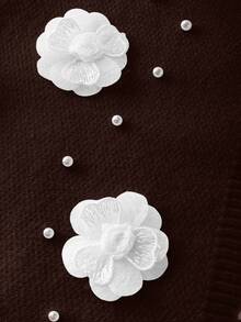 Franclia Áo khoác len cardigan viền bèo nhún họa tiết hoa thu đông dành cho nữ - Cà phê nâu - Xem 6