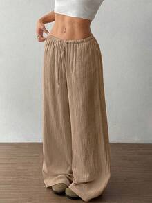 Flirla Women Casual Straight Leg Low-Rise Cotton Pants Fall Cloth For Women - Khaki - View 3