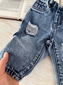 SHEIN Pantalones pitillo de mezclilla azul para niños pequeños - Azul lavado oscuro - Ver 5