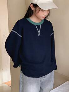 Dazy Kids Tween Girls Colorblock Crew Neck Knit T-Shirt, Fall