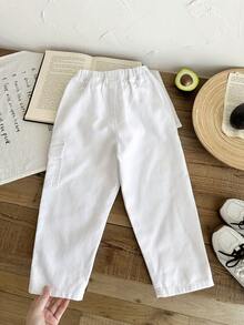 LMoss Kids Young BoyLoose Fit White Denim Tapered Pants