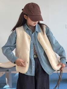 DAZY Tween Girls Crew Neck Fleece Vest Jacket - Beige - View 5