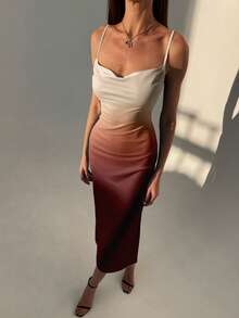 Aloruh 印花吊带垂领修身美人鱼长裙，优雅度假之选 - 藍色 - 查看 7