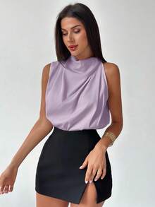 Firerie 女士优雅时尚新款通勤办公日常度假音乐节不对称褶皱杏色衬衫，春夏款 - 紫羅蘭色 - 查看 8