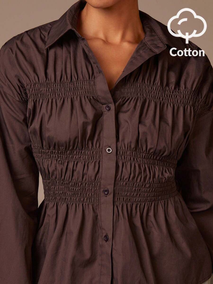 Athîral Camisa de mujer de unicolor de moda, otoño