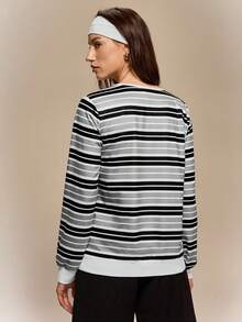 Hanevo 休闲撞色条纹V领卫衣，秋季 - 彩色 - 查看 2