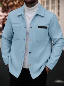 Manfinity CasualCool Men Solid Color Casual Overcoat, Suitable For Autumn And Winter Sky Blue Button Overcoat