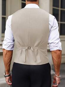 Manfinity Mode Men's Solid Color V-Neck Single-Breasted Casual Vest Men Waist Coat Men Dress Vest Waistcoat European Style Clothes Men - Apricot - View 2