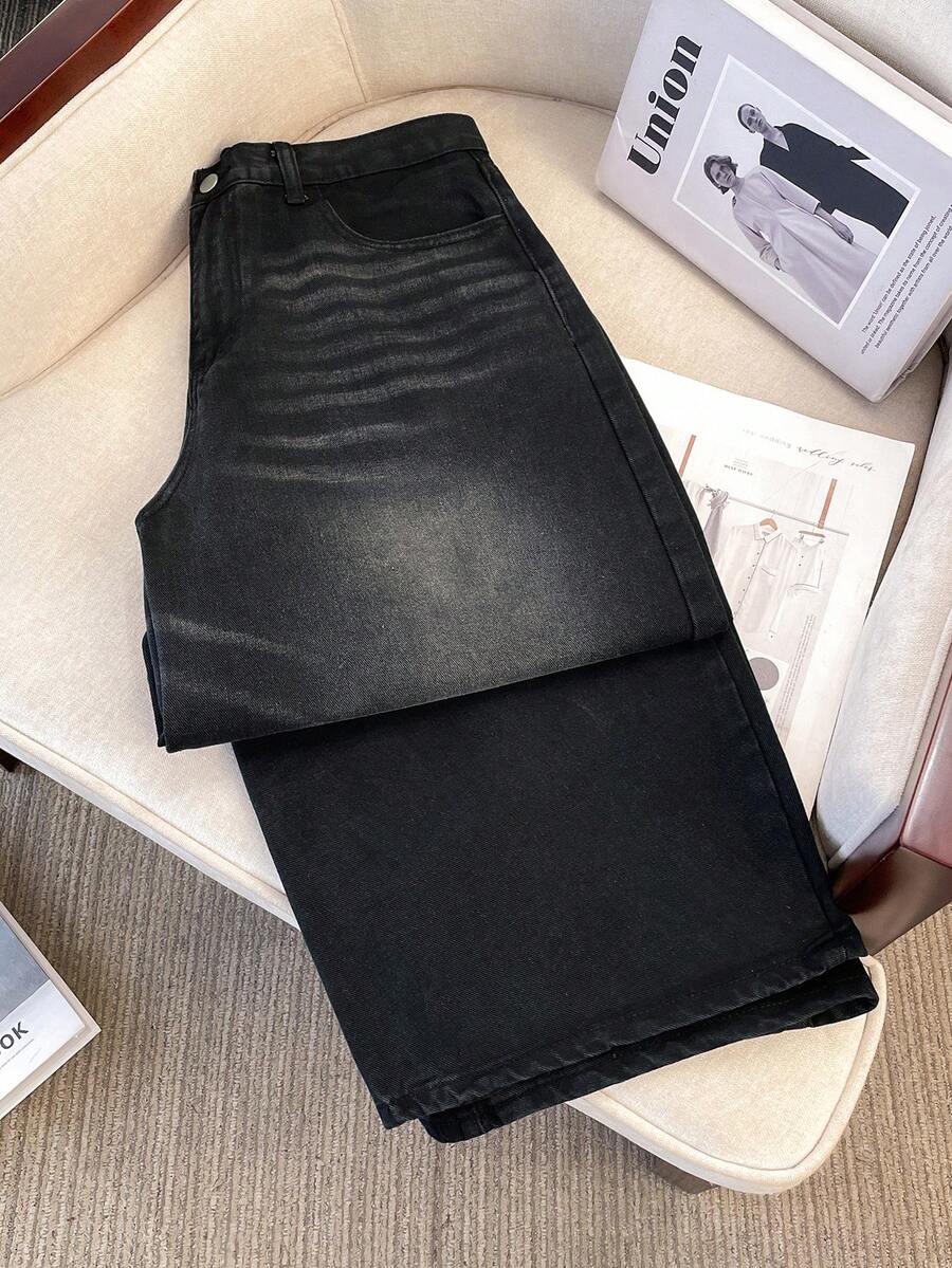 Manfinity Joysei Quần jeans ống rộng màu xanh nhạt bạc màu phong cách đường phố Y2K dành cho nam. - màu đen - Xem 1