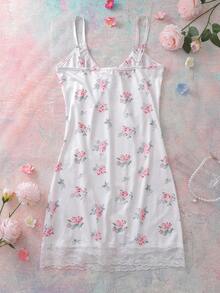 Elegant Lace Floral Print Women's Nightgown - Pink - View 2