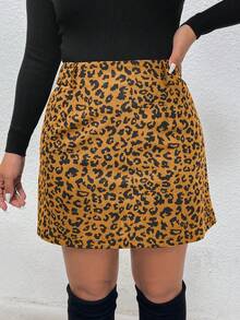Firerie Chân váy midi H-line họa tiết da báo cỡ lớn dành cho nữ, thoải mái, thường ngày, thu/đông - Màu Khaki - Xem 6