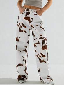 Athîral 女士印花口袋宽松直筒休闲裤 - 白色 - 查看 3