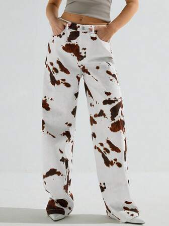 Athîral 女士印花口袋宽松直筒休闲裤