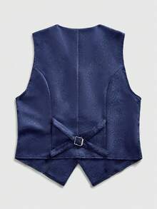 ROMWE MEN Men's Gothic Jacquard Double-Breasted Business Suit Vest - Blue - View 10